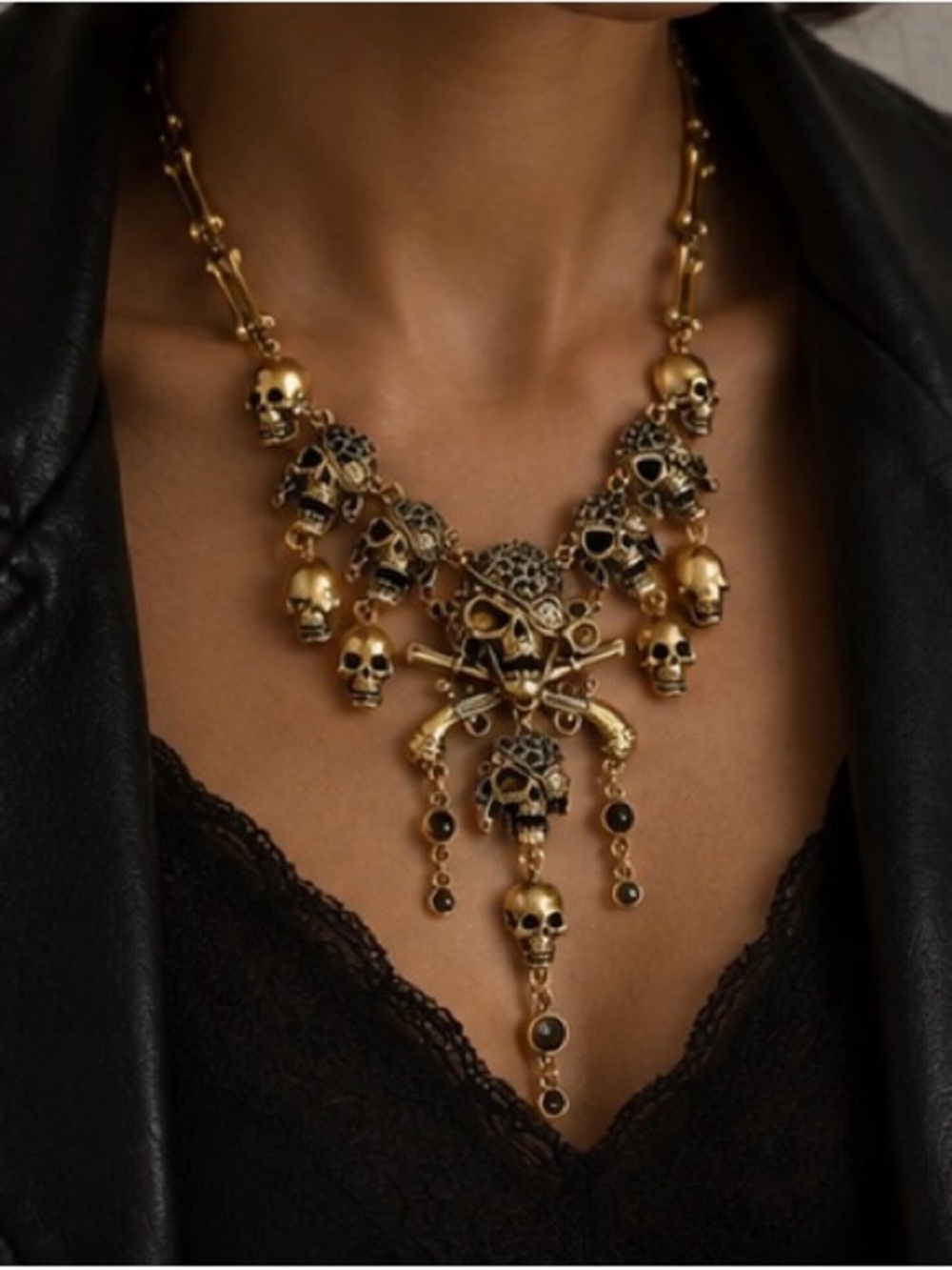 Gold Skull Statement Necklace